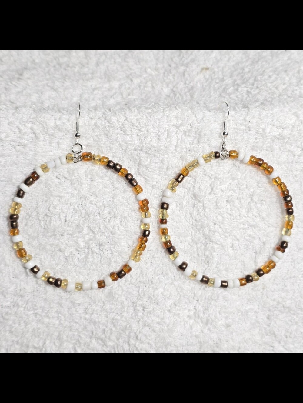 Handmade Boho Glass Beaded Hoop Earrings . Neutral Earth Tone Casual Earrings.